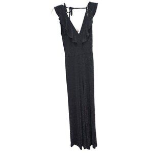 Almost Famous Womens Maxi Dress Small Black Sparkly Ruffle Sleeveless Evening